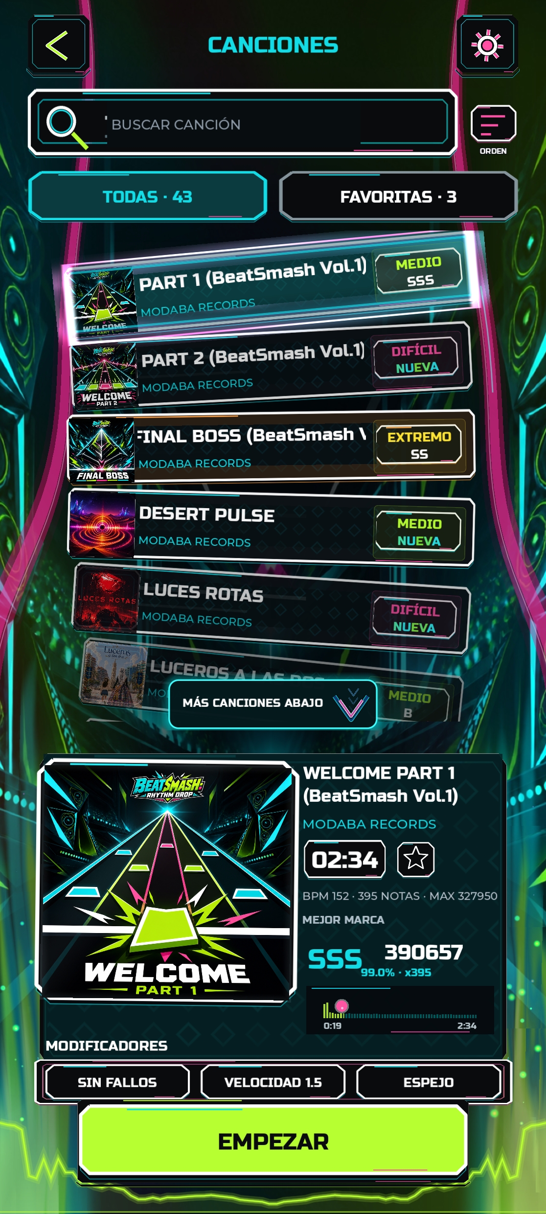 Selector de canciones de BeatSmash